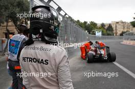 Nico Rosberg (GER) Mercedes AMG F1 W07 Hybrid stopped in the second practice session. 17.06.2016. Formula 1 World Championship, Rd 8, European Grand Prix, Baku Street Circuit, Azerbaijan, Practice Day.