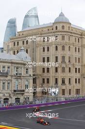 Daniel Ricciardo (AUS) Red Bull Racing RB12 leads team mate Max Verstappen (NLD) Red Bull Racing RB12. 17.06.2016. Formula 1 World Championship, Rd 8, European Grand Prix, Baku Street Circuit, Azerbaijan, Practice Day.