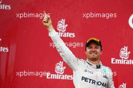 Race winner Nico Rosberg (GER) Mercedes AMG F1 celebrates on the podium. 19.06.2016. Formula 1 World Championship, Rd 8, European Grand Prix, Baku Street Circuit, Azerbaijan, Race Day.