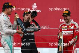 1st place for Nico Rosberg (GER) Mercedes AMG Petronas F1 W07, 2nd for Sebastian Vettel (GER) Scuderia Ferrari SF16-H and 3rd for Sergio Perez (MEX) Force India F1 VJM09. 19.06.2016. Formula 1 World Championship, Rd 8, European Grand Prix, Baku Street Circuit, Azerbaijan, Race Day.