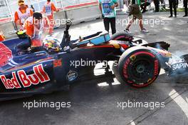 Carlos Sainz Jr (ESP) Scuderia Toro Rosso STR11 retired from the race. 19.06.2016. Formula 1 World Championship, Rd 8, European Grand Prix, Baku Street Circuit, Azerbaijan, Race Day.