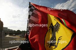Ferrari fan and flag. 19.06.2016. Formula 1 World Championship, Rd 8, European Grand Prix, Baku Street Circuit, Azerbaijan, Race Day.