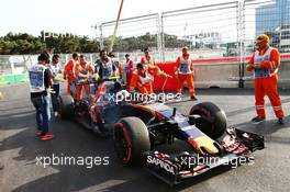 Carlos Sainz Jr (ESP) Scuderia Toro Rosso STR11 retired from the race. 19.06.2016. Formula 1 World Championship, Rd 8, European Grand Prix, Baku Street Circuit, Azerbaijan, Race Day.