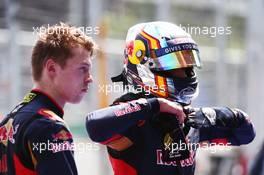 (L to R): Daniil Kvyat (RUS) Scuderia Toro Rosso with team mate Carlos Sainz Jr (ESP) Scuderia Toro Rosso. 18.06.2016. Formula 1 World Championship, Rd 8, European Grand Prix, Baku Street Circuit, Azerbaijan, Qualifying Day.
