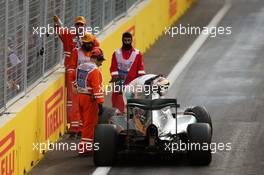 Lewis Hamilton (GBR) Mercedes AMG F1 W07 Hybrid crashed out of qualifying. 18.06.2016. Formula 1 World Championship, Rd 8, European Grand Prix, Baku Street Circuit, Azerbaijan, Qualifying Day.