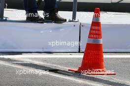 A traffic cone in the pits where a drain cover had come away. 18.06.2016. Formula 1 World Championship, Rd 8, European Grand Prix, Baku Street Circuit, Azerbaijan, Qualifying Day.