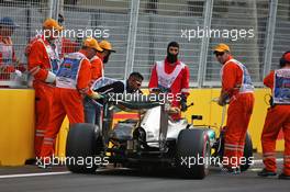 Lewis Hamilton (GBR) Mercedes AMG F1 W07 Hybrid crashed out of qualifying. 18.06.2016. Formula 1 World Championship, Rd 8, European Grand Prix, Baku Street Circuit, Azerbaijan, Qualifying Day.