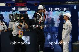 (L to R): Sergio Perez (MEX) Sahara Force India F1 with Nico Rosberg (GER) Mercedes AMG F1 in parc ferme. 18.06.2016. Formula 1 World Championship, Rd 8, European Grand Prix, Baku Street Circuit, Azerbaijan, Qualifying Day.