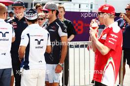 (L to R): Valtteri Bottas (FIN) Williams; Max Verstappen (NLD) Red Bull Racing; Felipe Massa (BRA) Williams; Carlos Sainz Jr (ESP) Scuderia Toro Rosso; and Kimi Raikkonen (FIN) Ferrari, on the drivers parade. 19.06.2016. Formula 1 World Championship, Rd 8, European Grand Prix, Baku Street Circuit, Azerbaijan, Race Day.