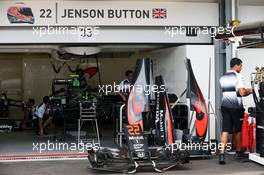 McLaren MP4-31 of Jenson Button (GBR) McLaren prepared in the pits. 16.06.2016. Formula 1 World Championship, Rd 8, European Grand Prix, Baku Street Circuit, Azerbaijan, Preparation Day.