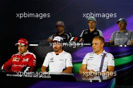 The FIA Press Conference (from back row (L to R)): Carlos Sainz Jr (ESP) Scuderia Toro Rosso; Nico Hulkenberg (GER) Sahara Force India F1; Rio Haryanto (IDN) Manor Racing; Sebastian Vettel (GER) Ferrari; Fernando Alonso (ESP) McLaren; Valtteri Bottas (FIN) Williams. 16.06.2016. Formula 1 World Championship, Rd 8, European Grand Prix, Baku Street Circuit, Azerbaijan, Preparation Day.