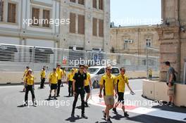 Esteban Ocon (FRA) Renault Sport F1 Team Test Driver and Kevin Magnussen (DEN) Renault Sport F1 Team walk the circuit with the team. 16.06.2016. Formula 1 World Championship, Rd 8, European Grand Prix, Baku Street Circuit, Azerbaijan, Preparation Day.