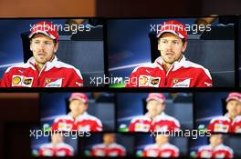 Sebastian Vettel (GER) Ferrari in the FIA Press Conference on numerous TV screens. 16.06.2016. Formula 1 World Championship, Rd 8, European Grand Prix, Baku Street Circuit, Azerbaijan, Preparation Day.
