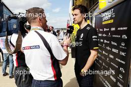 Jolyon Palmer (GBR) Renault Sport F1 Team with the media. 08.07.2016. Formula 1 World Championship, Rd 10, British Grand Prix, Silverstone, England, Practice Day.