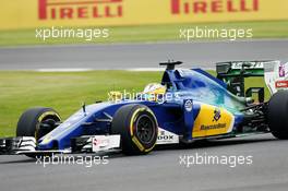 Marcus Ericsson (SWE) Sauber C35 with flow-vis paint on the engine cover and rear wing. 08.07.2016. Formula 1 World Championship, Rd 10, British Grand Prix, Silverstone, England, Practice Day.