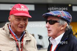 (L to R): Niki Lauda (AUT) Mercedes Non-Executive Chairman with Jackie Stewart (GBR). 10.07.2016. Formula 1 World Championship, Rd 10, British Grand Prix, Silverstone, England, Race Day.