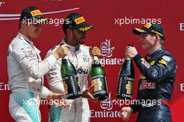 The podium (L to R): Nico Rosberg (GER) Mercedes AMG F1, second; Lewis Hamilton (GBR) Mercedes AMG F1, race winner; Max Verstappen (NLD) Red Bull Racing, third. 10.07.2016. Formula 1 World Championship, Rd 10, British Grand Prix, Silverstone, England, Race Day.