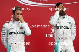 The podium (L to R): Nico Rosberg (GER) Mercedes AMG F1 with team mate Lewis Hamilton (GBR) Mercedes AMG F1. 10.07.2016. Formula 1 World Championship, Rd 10, British Grand Prix, Silverstone, England, Race Day.