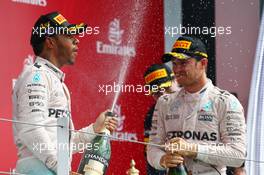 1st place Lewis Hamilton (GBR) Mercedes AMG F1 W07  and 2nd place Nico Rosberg (GER) Mercedes AMG Petronas F1 W07. 10.07.2016. Formula 1 World Championship, Rd 10, British Grand Prix, Silverstone, England, Race Day.