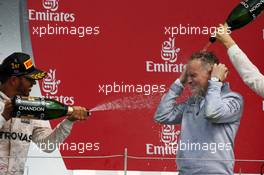 Race winner Lewis Hamilton (GBR) Mercedes AMG F1 celebrates on the podium. 10.07.2016. Formula 1 World Championship, Rd 10, British Grand Prix, Silverstone, England, Race Day.
