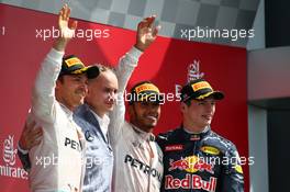 1st place Lewis Hamilton (GBR) Mercedes AMG F1 W07 , 2nd Nico Rosberg (GER) Mercedes AMG Petronas F1 W07 and 3rd Max Verstappen (NLD) Red Bull Racing RB12. 10.07.2016. Formula 1 World Championship, Rd 10, British Grand Prix, Silverstone, England, Race Day.