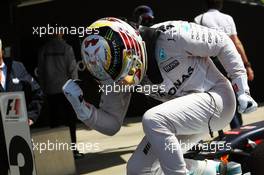 Race winner Lewis Hamilton (GBR) Mercedes AMG F1 W07 Hybrid celebrates in parc ferme. 10.07.2016. Formula 1 World Championship, Rd 10, British Grand Prix, Silverstone, England, Race Day.