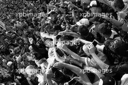 Race winner Lewis Hamilton (GBR) Mercedes AMG F1 celebrates with the fans. 10.07.2016. Formula 1 World Championship, Rd 10, British Grand Prix, Silverstone, England, Race Day.