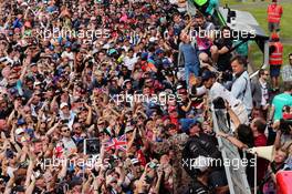 Race winner Lewis Hamilton (GBR) Mercedes AMG F1 celebrates with the fans. 10.07.2016. Formula 1 World Championship, Rd 10, British Grand Prix, Silverstone, England, Race Day.