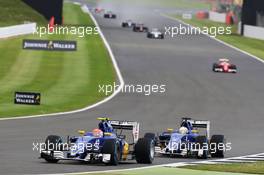 Felipe Nasr (BRA) Sauber C35 leads team mate Marcus Ericsson (SWE) Sauber C35. 10.07.2016. Formula 1 World Championship, Rd 10, British Grand Prix, Silverstone, England, Race Day.