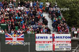 Banners and flags for Lewis Hamilton (GBR) Mercedes AMG F1. 10.07.2016. Formula 1 World Championship, Rd 10, British Grand Prix, Silverstone, England, Race Day.