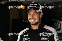 Sergio Perez (MEX) Sahara Force India F1 at the Sahara Force India F1 Team Fan Zone at Woodlands Campsite. 09.07.2016. Formula 1 World Championship, Rd 10, British Grand Prix, Silverstone, England, Qualifying Day.