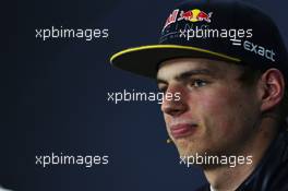 Max Verstappen (NLD) Red Bull Racing in the FIA Press Conference. 09.07.2016. Formula 1 World Championship, Rd 10, British Grand Prix, Silverstone, England, Qualifying Day.