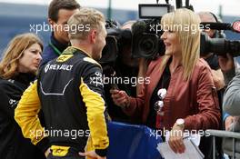 Kevin Magnussen (DEN) Renault Sport F1 Team with Rachel Brookes (GBR) Sky Sports F1 Reporter. 09.07.2016. Formula 1 World Championship, Rd 10, British Grand Prix, Silverstone, England, Qualifying Day.