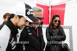 Dr. Vijay Mallya (IND) Sahara Force India F1 Team Owner and Sergio Perez (MEX) Sahara Force India F1 play Scalextric at the Sahara Force India F1 Team Fan Zone at Woodlands Campsite. 09.07.2016. Formula 1 World Championship, Rd 10, British Grand Prix, Silverstone, England, Qualifying Day.