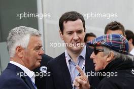 (L to R): Derek Warwick (GBR) with George Osborne MP (GBR) Chancellor of the Exchequer and Jackie Stewart (GBR). 10.07.2016. Formula 1 World Championship, Rd 10, British Grand Prix, Silverstone, England, Race Day.