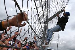 Lewis Hamilton (GBR) Mercedes AMG F1 with fans on the drivers parade. 10.07.2016. Formula 1 World Championship, Rd 10, British Grand Prix, Silverstone, England, Race Day.