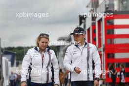 Valtteri Bottas (FIN) Williams with Sophie Eden (GBR) Williams Press Officer. 07.07.2016. Formula 1 World Championship, Rd 10, British Grand Prix, Silverstone, England, Preparation Day.
