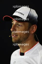 Jenson Button (GBR) McLaren in the FIA Press Conference. 07.07.2016. Formula 1 World Championship, Rd 10, British Grand Prix, Silverstone, England, Preparation Day.