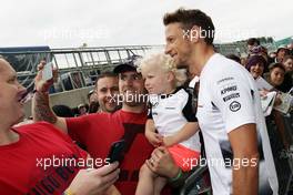 Jenson Button (GBR) McLaren with fans. 07.07.2016. Formula 1 World Championship, Rd 10, British Grand Prix, Silverstone, England, Preparation Day.