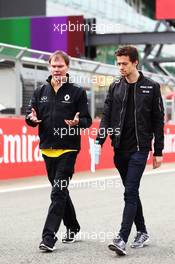 (L to R): Alan Permane (GBR) Renault Sport F1 Team Trackside Operations Director and Jolyon Palmer (GBR) Renault Sport F1 Team walk the circuit. 07.07.2016. Formula 1 World Championship, Rd 10, British Grand Prix, Silverstone, England, Preparation Day.