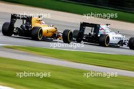 Felipe Massa (BRA) Williams FW38 leads Kevin Magnussen (DEN) Renault Sport F1 Team RS16. 29.07.2016. Formula 1 World Championship, Rd 12, German Grand Prix, Hockenheim, Germany, Practice Day.