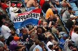Max Verstappen (NLD) Red Bull Racing fans and flag in the grandstand. 29.07.2016. Formula 1 World Championship, Rd 12, German Grand Prix, Hockenheim, Germany, Practice Day.