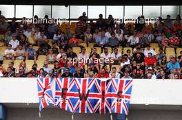 Lewis Hamilton (GBR) Mercedes AMG F1 fans in the grandstand. 31.07.2016. Formula 1 World Championship, Rd 12, German Grand Prix, Hockenheim, Germany, Race Day.