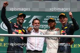 1st place Lewis Hamilton (GBR) Mercedes AMG F1 W07 , 2nd Daniel Ricciardo (AUS) Red Bull Racing RB12 and 3rd place Max Verstappen (NLD) Red Bull Racing RB12. 31.07.2016. Formula 1 World Championship, Rd 12, German Grand Prix, Hockenheim, Germany, Race Day.