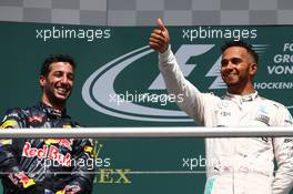 2nd place Daniel Ricciardo (AUS) Red Bull Racing RB12 and 1st place Lewis Hamilton (GBR) Mercedes AMG F1 W07 . 31.07.2016. Formula 1 World Championship, Rd 12, German Grand Prix, Hockenheim, Germany, Race Day.