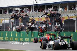 Max Verstappen (NLD) Red Bull Racing RB12 celebrates his third position at the end of the race. 31.07.2016. Formula 1 World Championship, Rd 12, German Grand Prix, Hockenheim, Germany, Race Day.