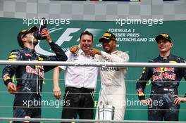 1st place Lewis Hamilton (GBR) Mercedes AMG F1 W07 , 2nd Daniel Ricciardo (AUS) Red Bull Racing RB12 and 3rd place Max Verstappen (NLD) Red Bull Racing RB12. 31.07.2016. Formula 1 World Championship, Rd 12, German Grand Prix, Hockenheim, Germany, Race Day.