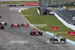 Lewis Hamilton (GBR) Mercedes AMG F1 W07 Hybrid leads at the start of the race. 31.07.2016. Formula 1 World Championship, Rd 12, German Grand Prix, Hockenheim, Germany, Race Day.