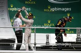 Race winner Lewis Hamilton (GBR) Mercedes AMG F1 celebrates on the podium. 31.07.2016. Formula 1 World Championship, Rd 12, German Grand Prix, Hockenheim, Germany, Race Day.