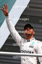 Race winner Lewis Hamilton (GBR) Mercedes AMG F1 celebrates on the podium. 31.07.2016. Formula 1 World Championship, Rd 12, German Grand Prix, Hockenheim, Germany, Race Day.